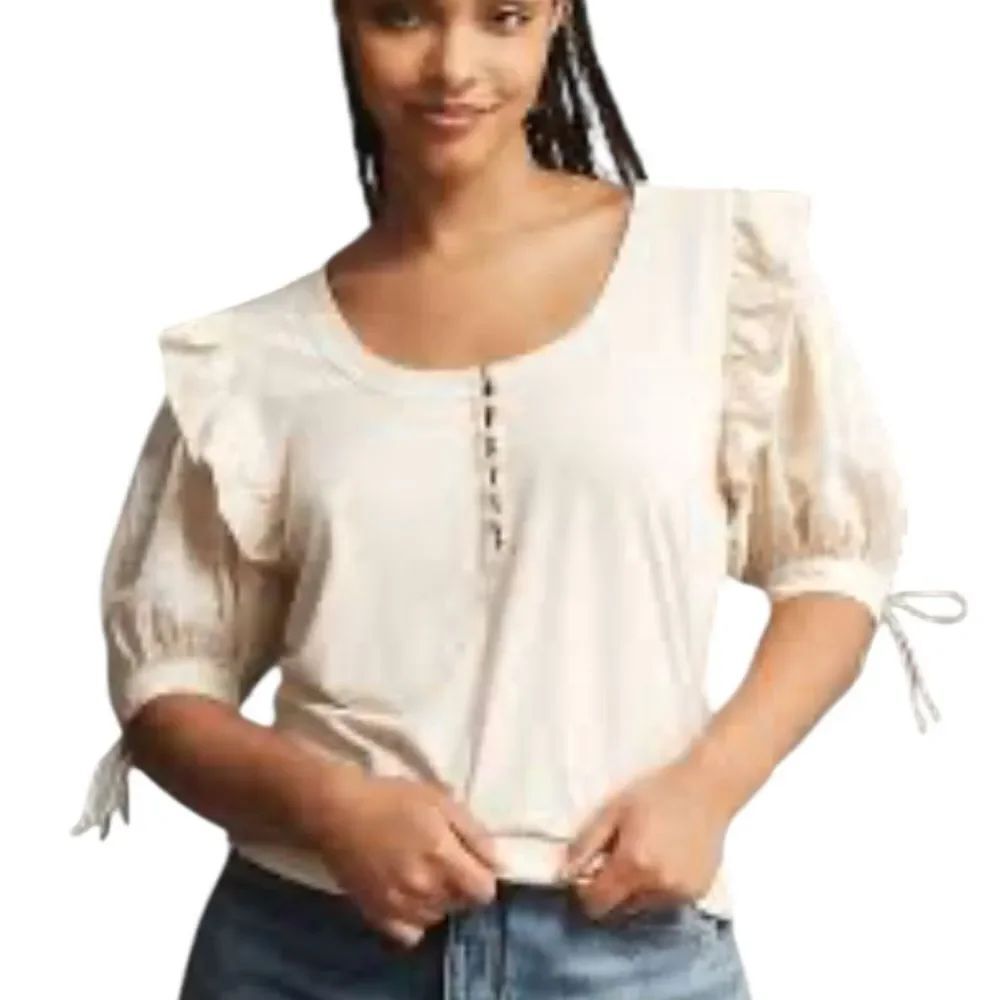 By Anthropologie Embroidered Puff-Sleeve Top XS new with tags
